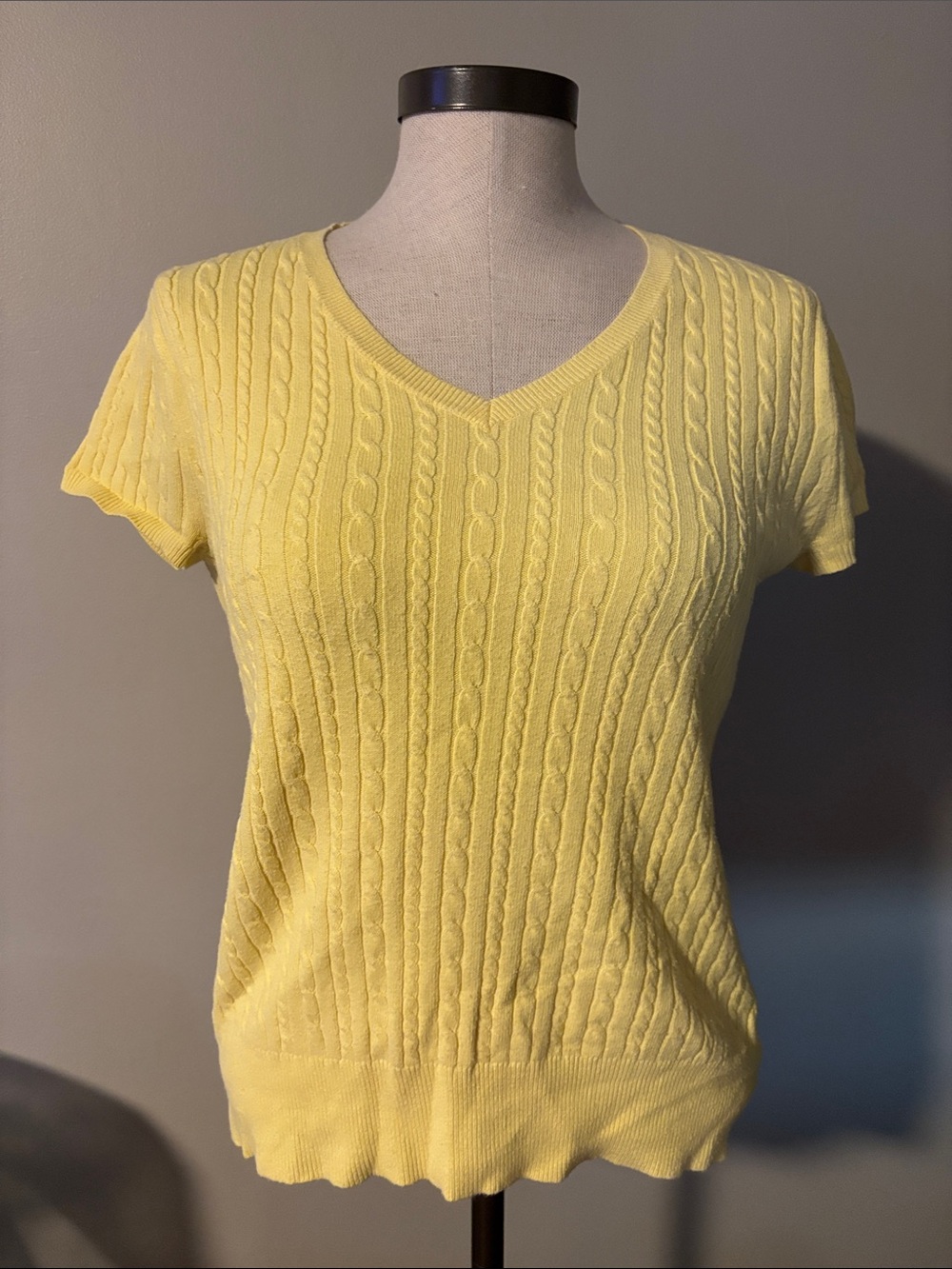 Merona Yellow Cable-Knit V-Neck Short Sleeve Sweater